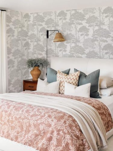 Ismoon Grey Peel Stick Wallpaper Forest Mural Toile Stick on Wallpaper - Image 2