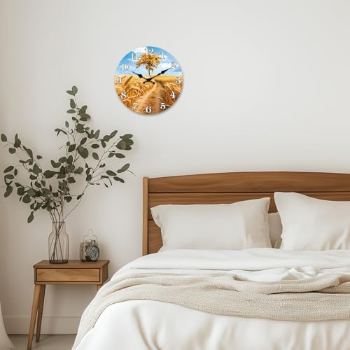 XNM 12 Inch Gold Wheat Field Wooden Wall Clock Battery Operated - Image 2
