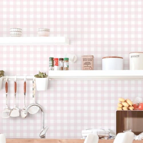 Cohoo Home Pink Peel and Stick Wallpaper Gingham Checkered 17.3''×591'' - Image 2