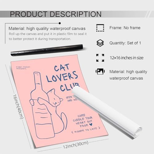 OMANI Cute Cat Alcohol Bottle Wall Art Funky Pink and Blue Aesthetic Poster Cat - Image 2