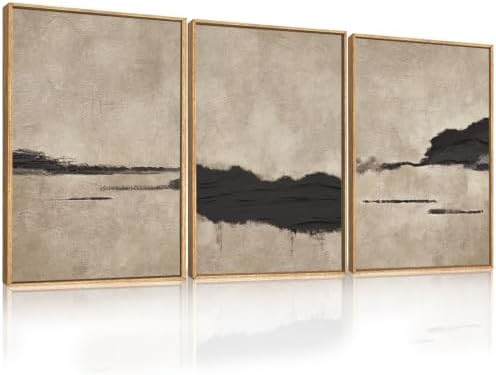 Aryroi Black and Tan Abstract Neutral Framed Canvas Wall Art Set, Dark Brown - Image 5