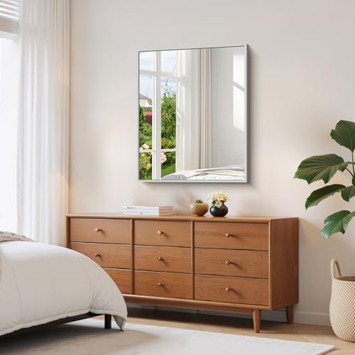 YIROMAN Bathroom Mirror 30"x36", Brushed Silver Bathroom Mirror - Image 3