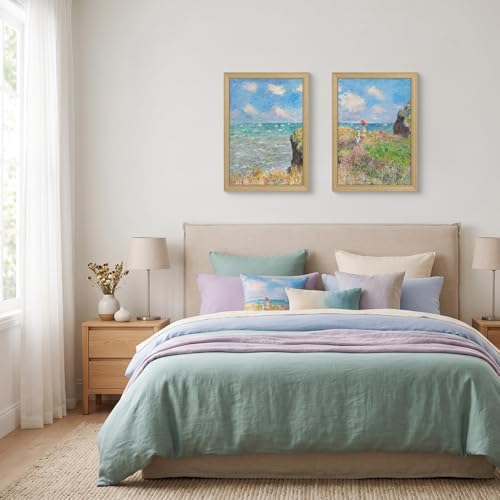 Monet Coastal Landscape Canvas Wall Art 2Pcs Framed Home Decor 12X16 Inch - Image 2