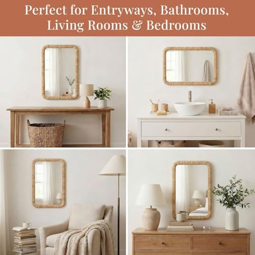 Barnyard Designs Rattan Wall Mirror Natural Honey - Image 2