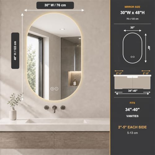 LAIYA 48X30in Oval LED Bathroom Mirror, Frameless Backlit Anti-Fog Dimmable - Image 2