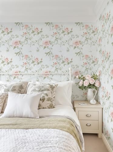 Floral Peel and Stick Wallpaper Pink Flower Wall Paper Vintage Botanical Green - Image 4