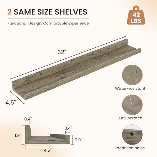Dreamland Picture Ledge Shelf for Wall, Floating Shelves Set of 2, 32 inch Long - Image 3