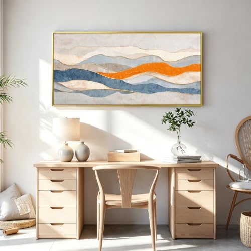 Large Blue And White Gold Framed Abstract Wall Art - Image 6