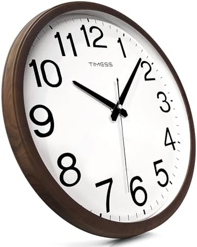 TIMESS 13-Inch Silent Non-Ticking Analog Wall Clock, Wood Brown - Image 4