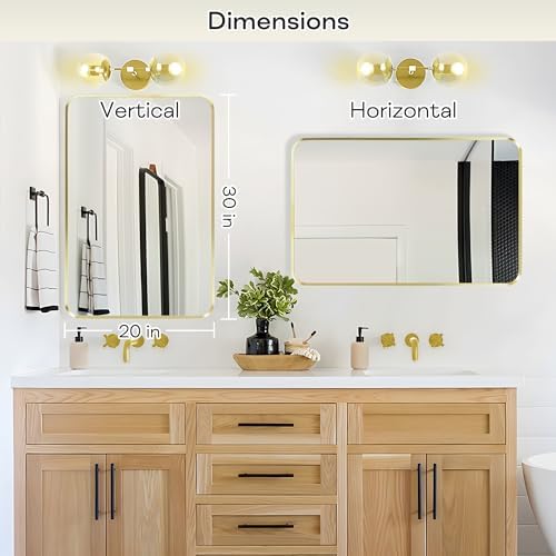 Gold Bathroom Mirror 20x30in, Metal Framed Rounded Rectangle Wall - Image 3