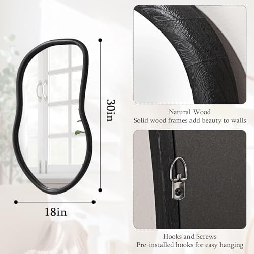 Wood Frame Mirror for Wall Black Irregular Asymmetrical Wall Mounted Mirror - Image 5