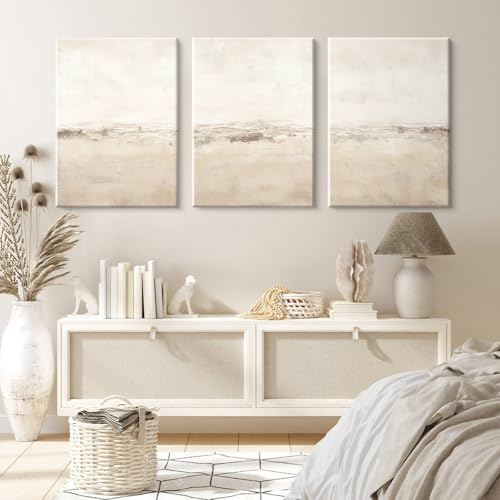 Baccone Beige Abstract Wall Art Set of 3 Neutral Canvas Wall Art Prints Boho - Image 3