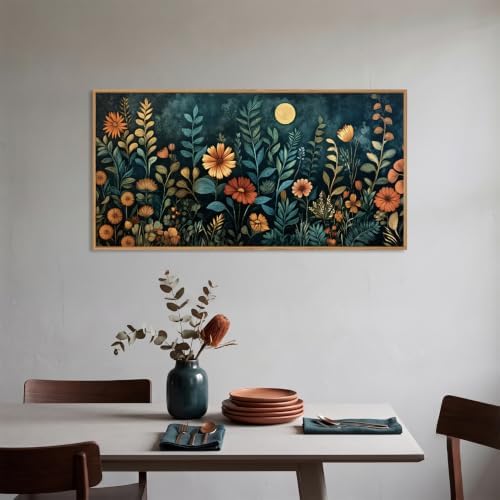 Moody Blue Floral Botanical Framed Canvas Wall Art Set-40"x20"x1 - Image 3