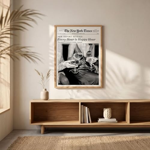 Retro Black and White Newspaper Wall Art 20x30inch Wood Grain Framed Every Hour - Image 2