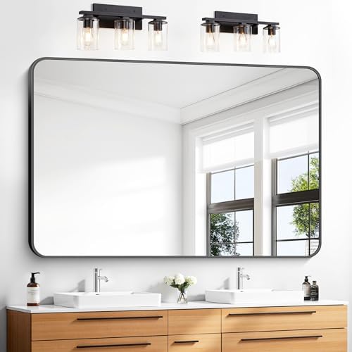 BONEWEI 55x36 inch Bathroom Mirror, Wall Mounted Bathroom Frame Vanity Mirror by BONEWEI