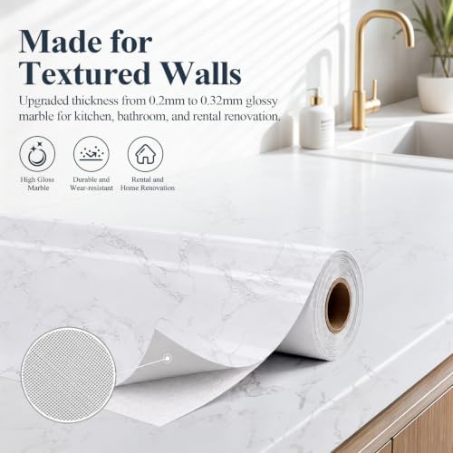 Peel and Stick Wallpaper White Marble Contact Paper - Image 2