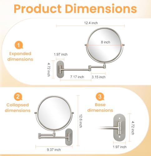 1X/30X Wall Mounted Makeup Mirror, 8 Inch Double-Sided Magnifying Mirror - Image 7