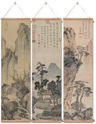 xinyuru Chinese Ancient Landscape Scroll Wall Art Poster, 3-Piece Set by xinyuru