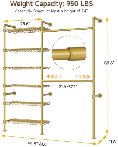 ONBRILL H2 Wall Mounted Clothes Rack, Expandable Metal Closet System - Image 2