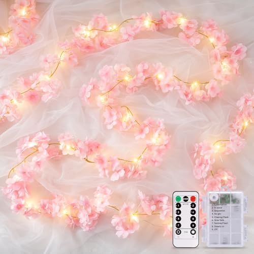 JMEXSUSS Cherry Blossom Lights Battery Operated, 15.75 FT 48 LED Pink Flower by JMEXSUSS