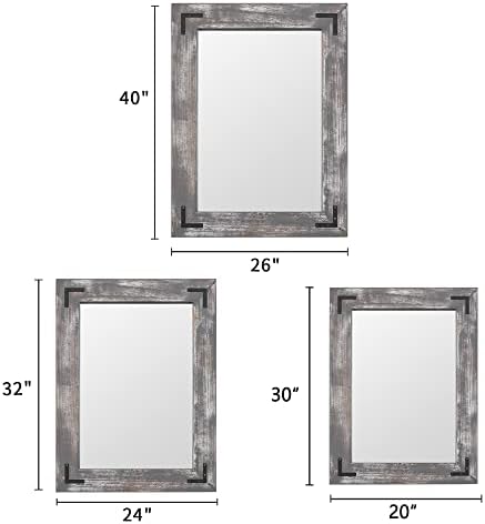 YOSHOOT Rustic Wooden Framed Wall Mirror, Natural Wood Bathroom Vanity Mirror - Image 6