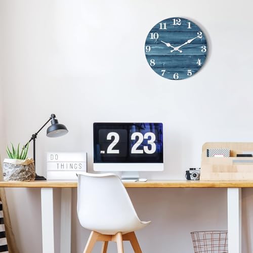 XFM 16 Inch Silent Wood Wall Clocks Battery Operated Blue - Image 2