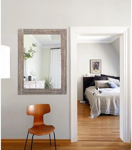 AAZZKANG Large Mirror with Wood Framed 28"x20" Rectangle Rustic Wall Mirror - Image 7
