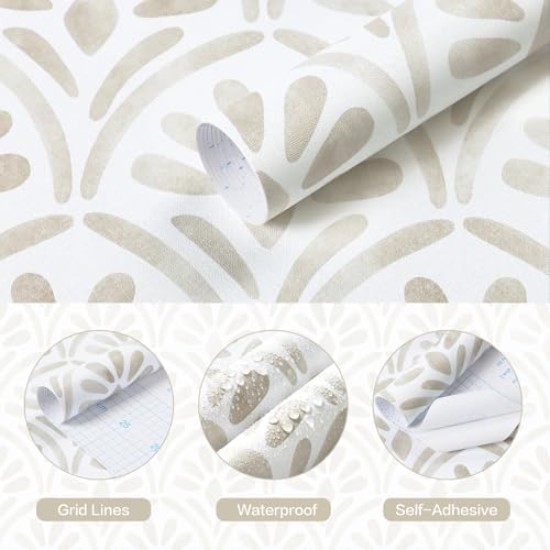 Hopepak Beige Wallpaper Peel and Stick Boho Geometric Sector Contact Paper - Image 2