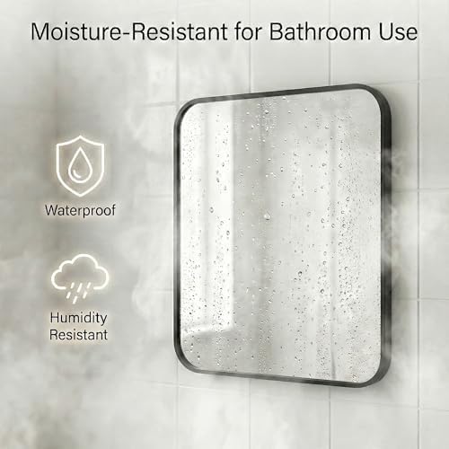 30x36 Inch Matte Black Rounded Rectangle Bathroom Vanity Mirror - Image 4