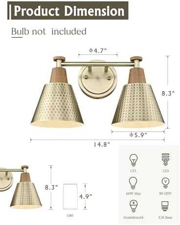 FEMILA 2 Light Bathroom Vanity Light Fixtures Over Mirror, Modern Brass Gold - Image 2