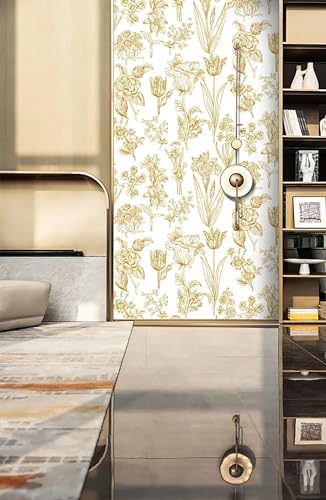 Dimoon 236"x17.3" Floral Wallpaper Peel and Stick Flowers Golden White Contact - Image 5