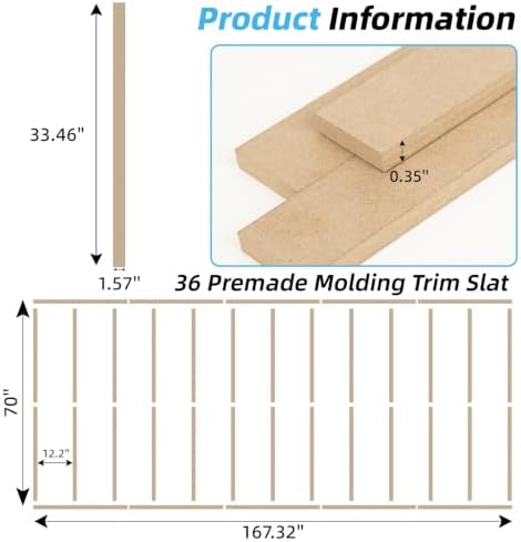 Art3d Premade Paintable Board and Batten Wainscoting Kit, 167.32 x 70.08 in - Image 5