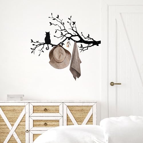 Black Cat Tree Branch Wall Decor, Cat Wall Decor, Wall Mounted Coat Rack - Image 6