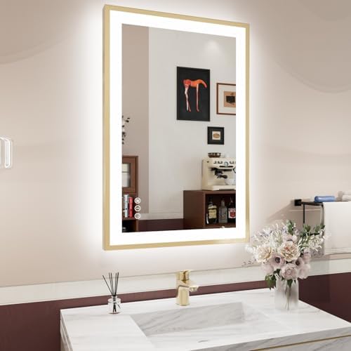24x36 Inch LED Bathroom Mirror Gold Frame by ISTRIPMF