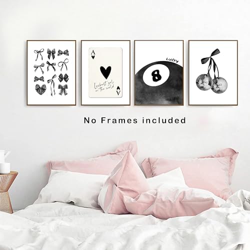 okaxscm Black Coquette Trendy Preppy Wall Art Prints Set of 4, Coquette Room - Image 4