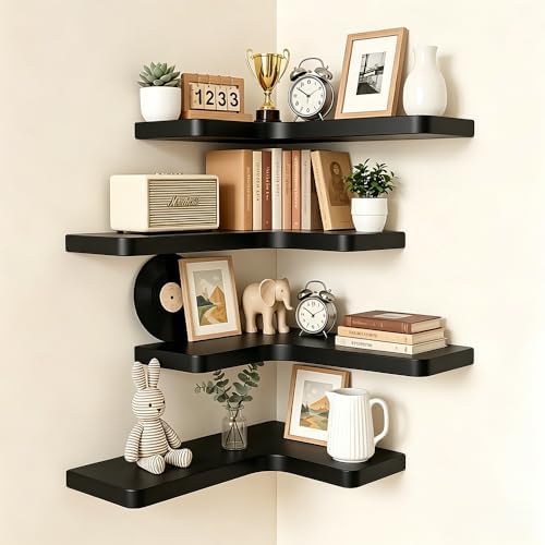 Floating Corner Shelves, Wall Shelf Set of 4, Shelves by Unknown