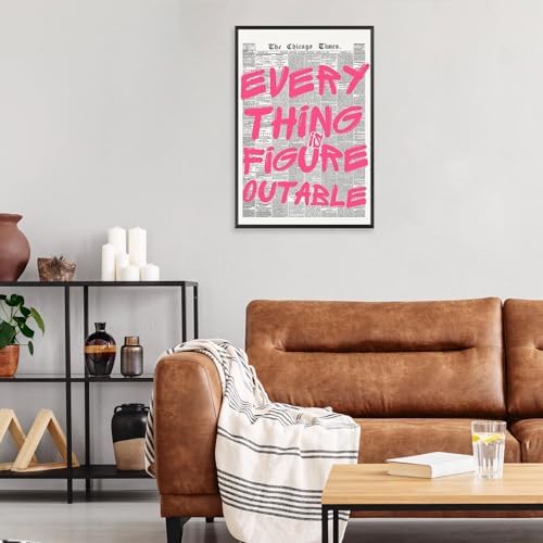 Every Thing Is Figure Outable Wall Art Retro Newspaper Pink Font Canvas Poster - Image 5