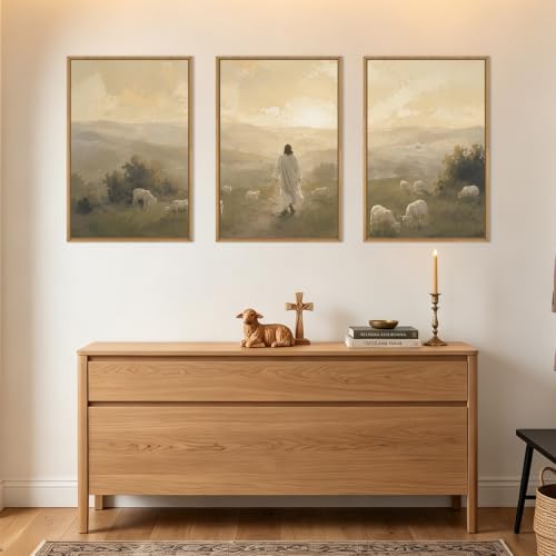 HLNIUC Vintage Jesus Lamb Framed Canvas Wall Art, Large Abstract Christian - Image 4