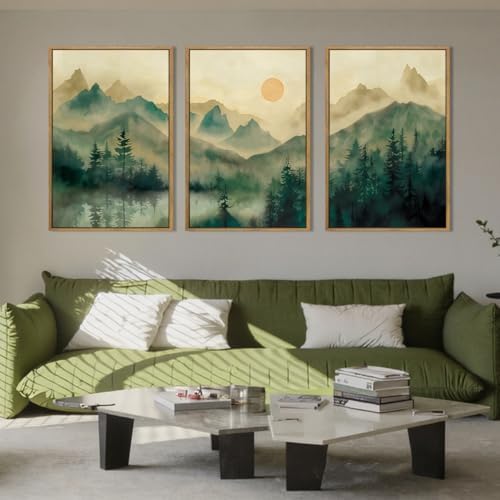 IARTTOP Extra Large Green Forest Wall Art 24x36 Inch Framed Foggy Mountain - Image 3