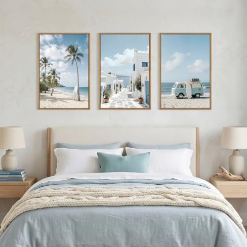 Large Summer Coastal Framed Canvas Wall Art Set, Modern Beach Surfboard Wall - Image 5