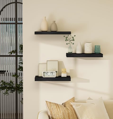 Vervida® Black Rustic Floating Wall Shelves 15in Set of 3 Hidden - Image 5