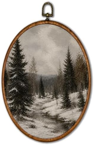 KSDUT Vintage Winter Forest Pine Tree Oval Wall Art 8.6"x11.4" by KSDUT