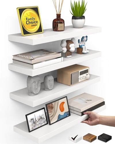 BAYKA White Floating Shelves 15.7in, Wall Mount Rustic Wood Shelf by Bayka