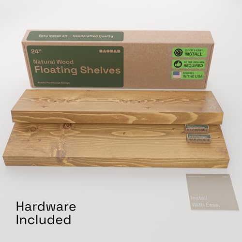 Natural Wood Floating Shelves for Wall 24 inch Oak, Wooden Bathroom Shelf - Image 6