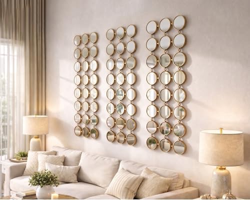 Gold Multi Mirror Wall Decor, 24 Mini Mirrors, 40.5 x 14.5 in - Image 2