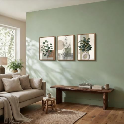 3 Pcs Framed Sage Green Boho Botanical Neutral Abstract Canvas Wall Art - Image 5