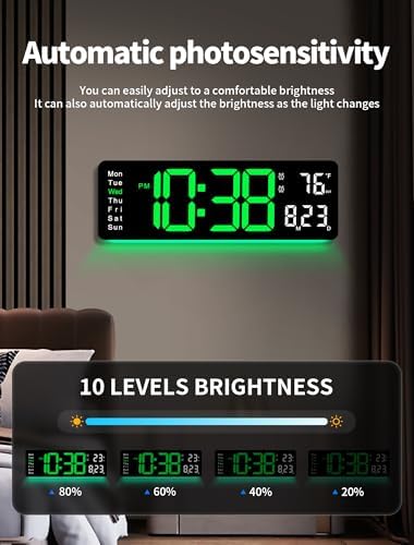 MASHI 16" Easy-Read Large Digital Wall Clock, 9-Color Night Light - Image 4