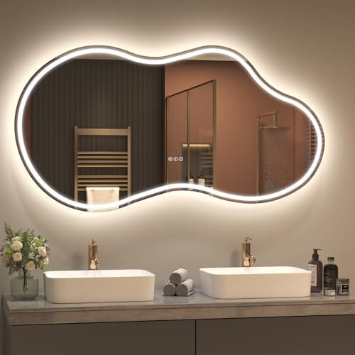 SMIROR 60x32 Irregular Led Lighted Bathroom Vanity Mirror by SMIROR
