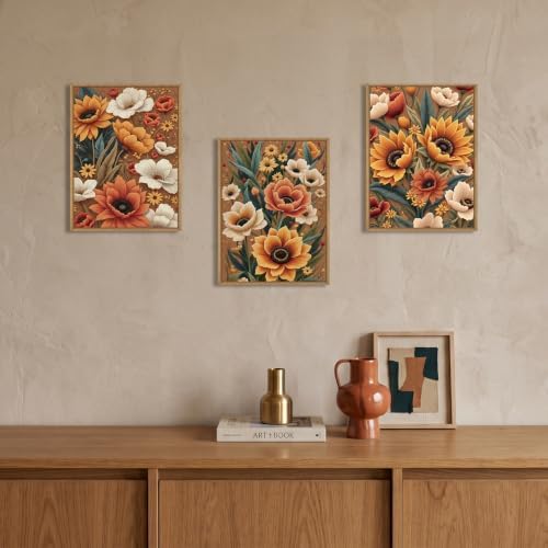 Boho Flower Botanical Framed Canvas Wall Art, Abstract Floral Wall Decor - Image 3