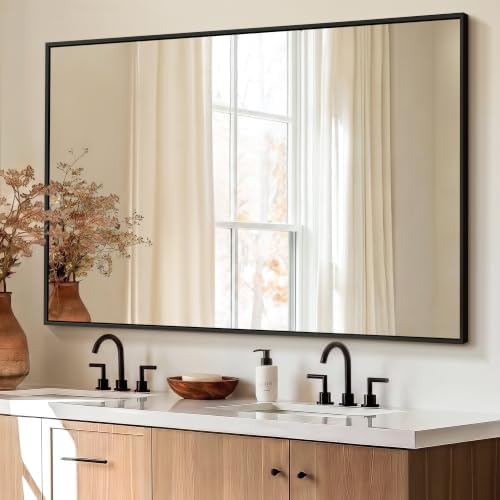 Delma Bathroom Vanity Mirror, 36x60 Black Metal Framed Mirror by Delma